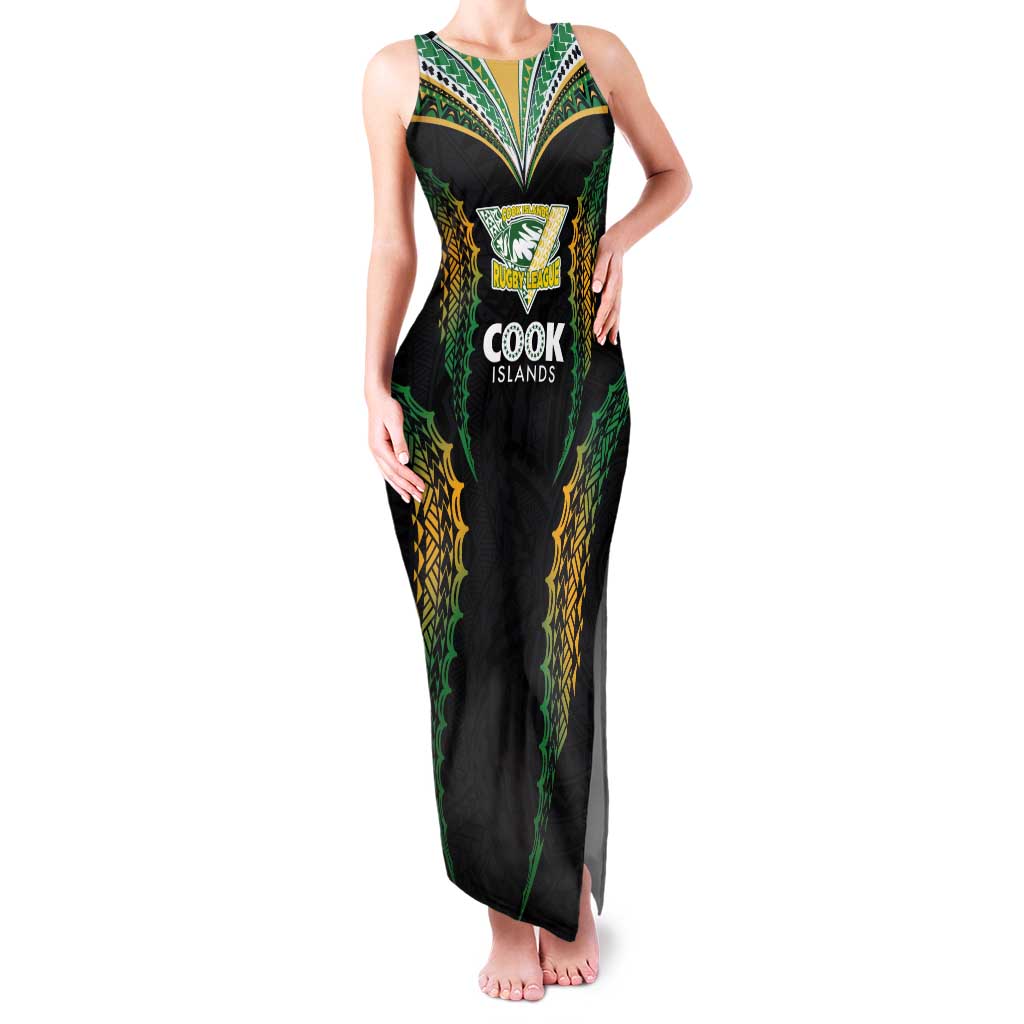 Custom Cook Islands Rugby League Family Matching Tank Maxi Dress and Hawaiian Shirt Tatau Tribal Pattern-Special Edition Black Color
