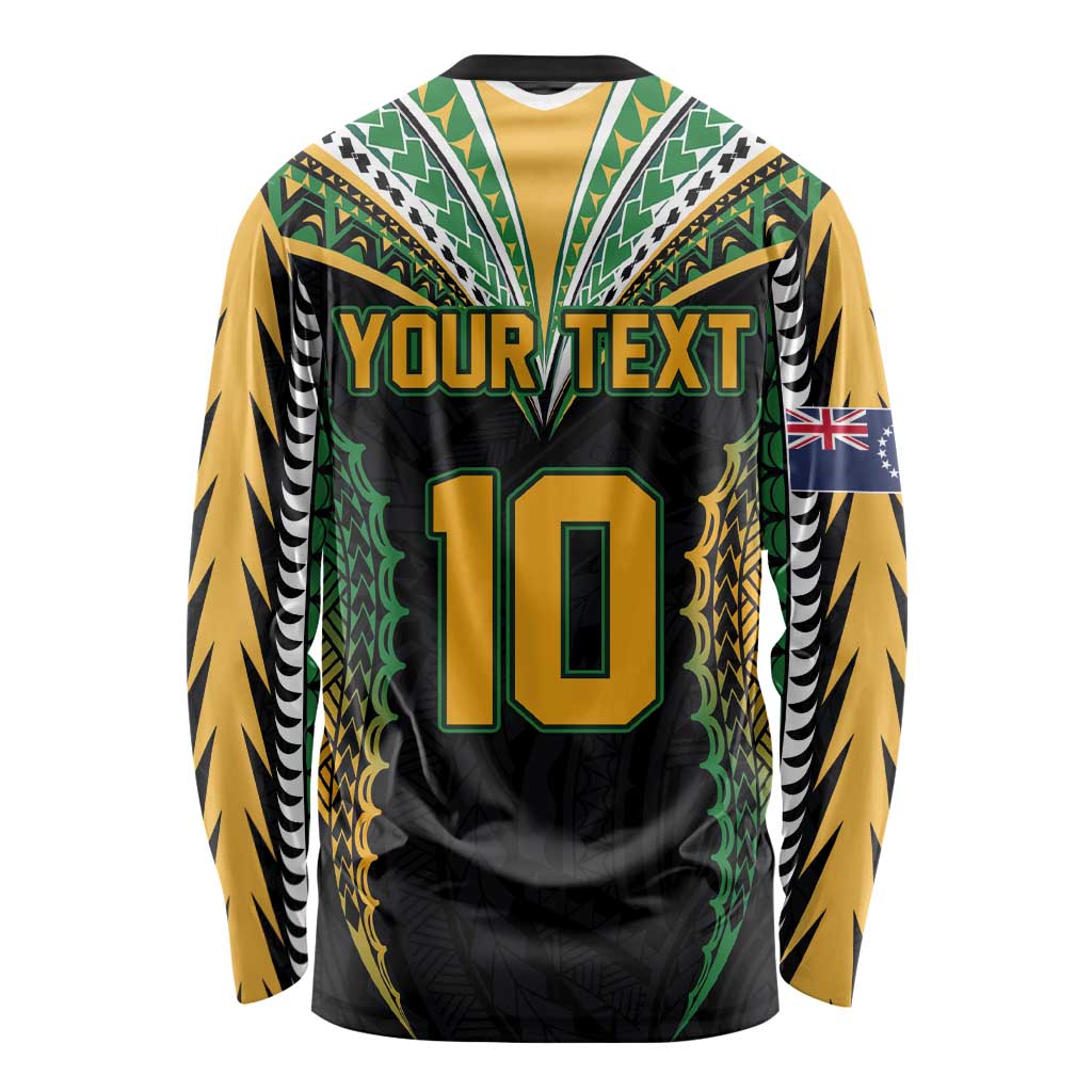 Custom Cook Islands Rugby League Long Sleeve Shirt Tatau Tribal Pattern-Special Edition Black Color