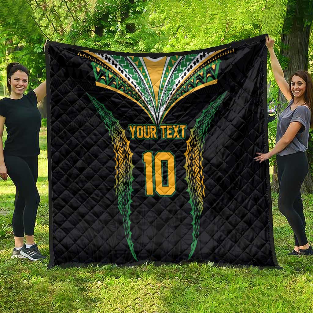 Custom Cook Islands Rugby League Quilt Tatau Tribal Pattern-Special Edition Black Color