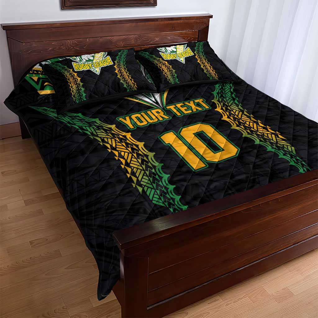 Custom Cook Islands Rugby League Quilt Bed Set Tatau Tribal Pattern-Special Edition Black Color