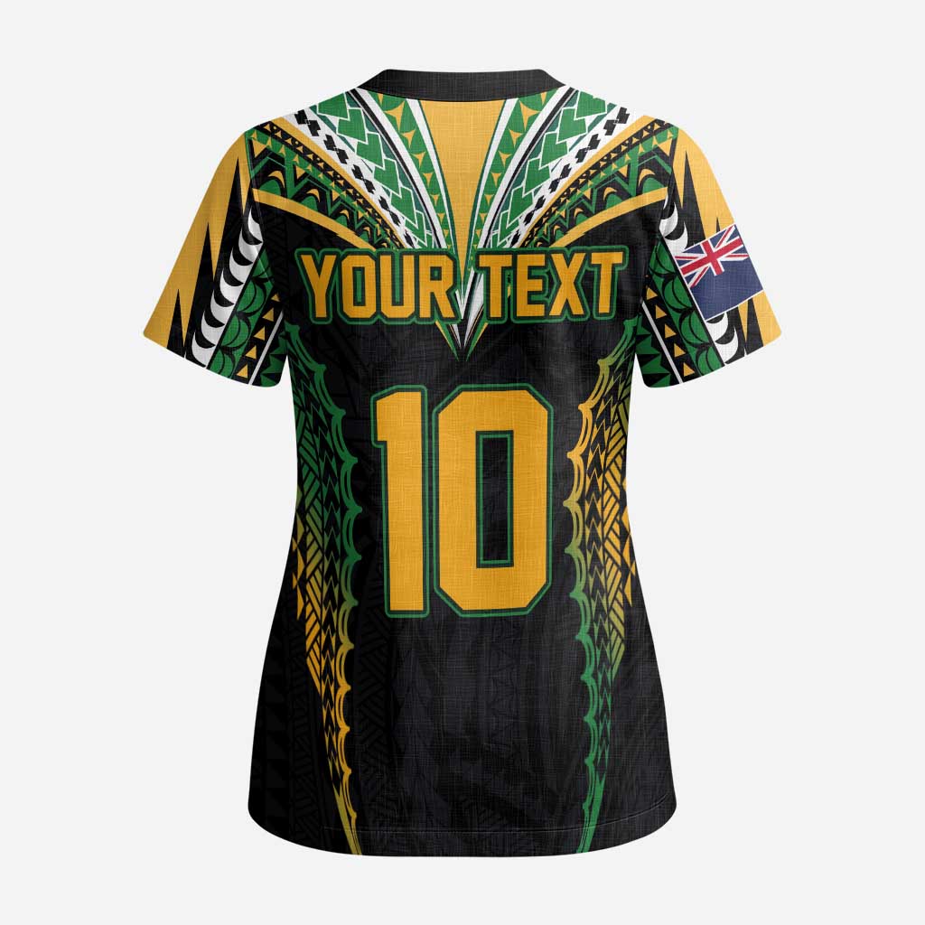 Custom Cook Islands Rugby League Scrub Top Tatau Tribal Pattern-Special Edition Black Color - Polynesian Pride