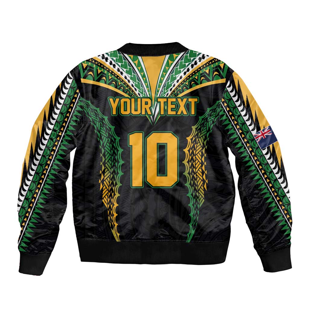 Custom Cook Islands Rugby League Sleeve Zip Bomber Jacket Tatau Tribal Pattern-Special Edition Black Color