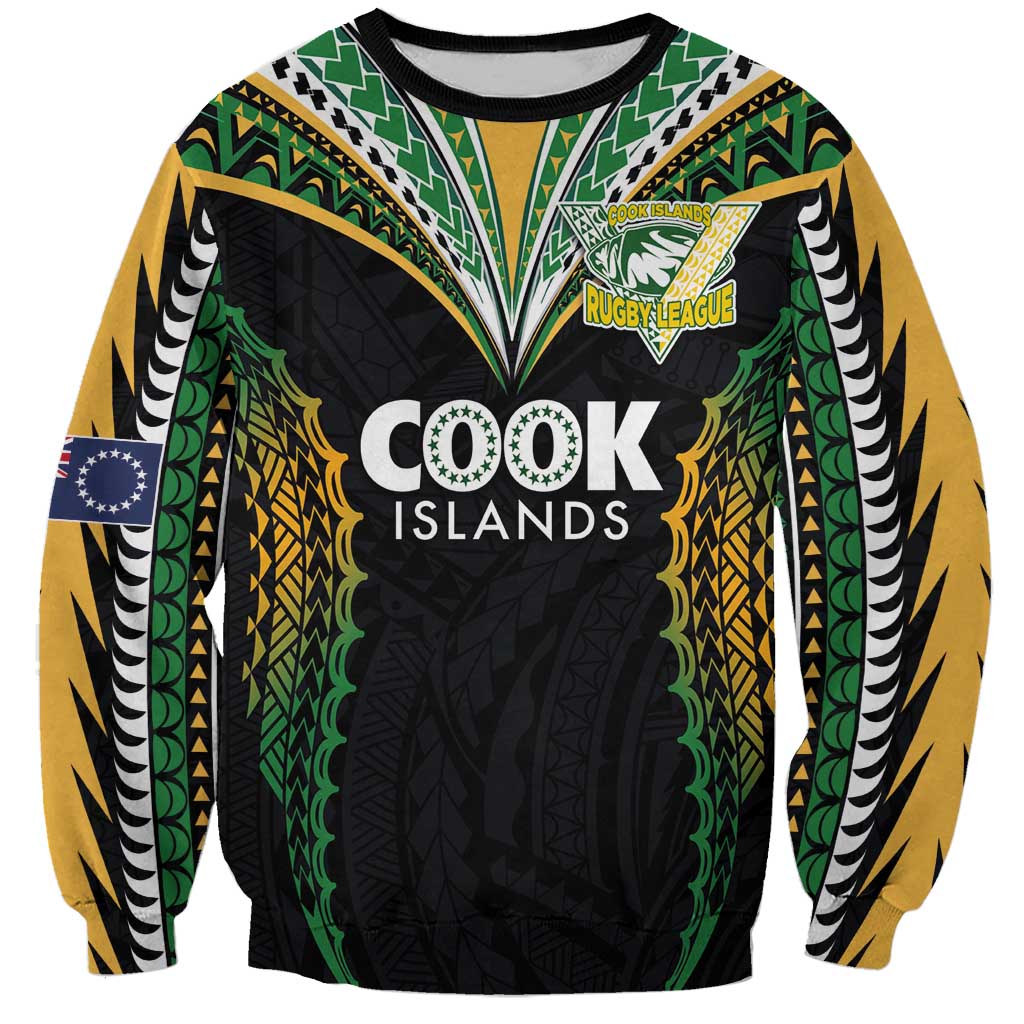Custom Cook Islands Rugby League Sweatshirt Tatau Tribal Pattern-Special Edition Black Color