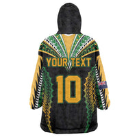 Custom Cook Islands Rugby League Wearable Blanket Hoodie Tatau Tribal Pattern-Special Edition Black Color