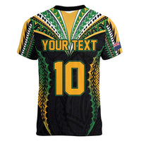 Custom Cook Islands Rugby League Women V-Neck T-Shirt Tatau Tribal Pattern-Special Edition Black Color