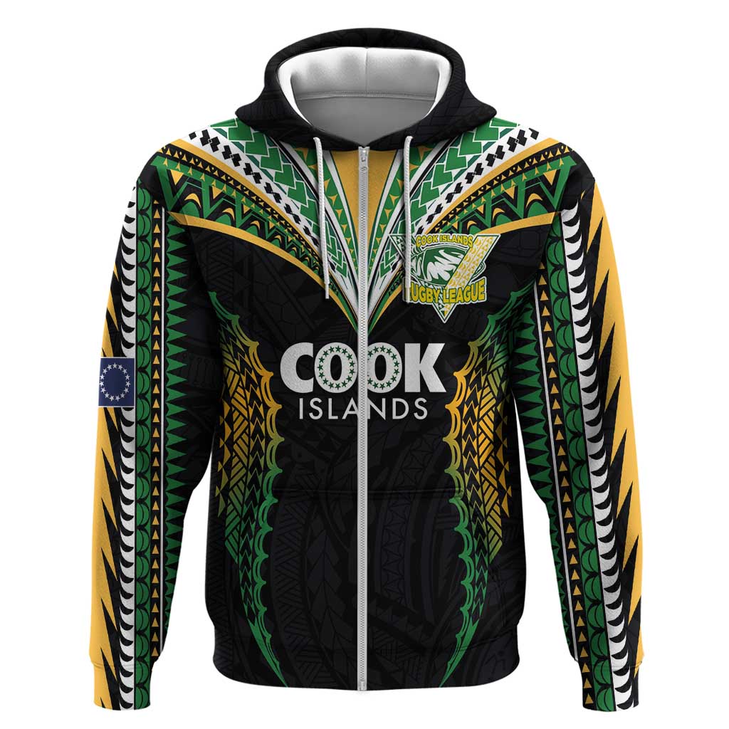 Custom Cook Islands Rugby League Zip Hoodie Tatau Tribal Pattern-Special Edition Black Color