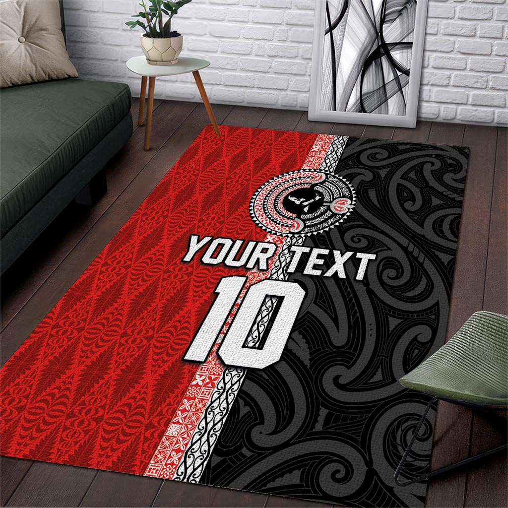 Custom Tonga and New Zealand Rugby Area Rug Maori Mix Ngatu Pattern