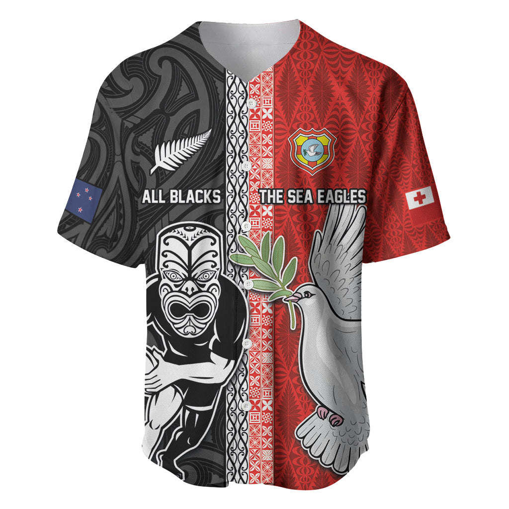 Custom Tonga and New Zealand Rugby Baseball Jersey Maori Mix Ngatu Pattern