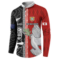 Custom Tonga and New Zealand Rugby Button Sweatshirt Maori Mix Ngatu Pattern