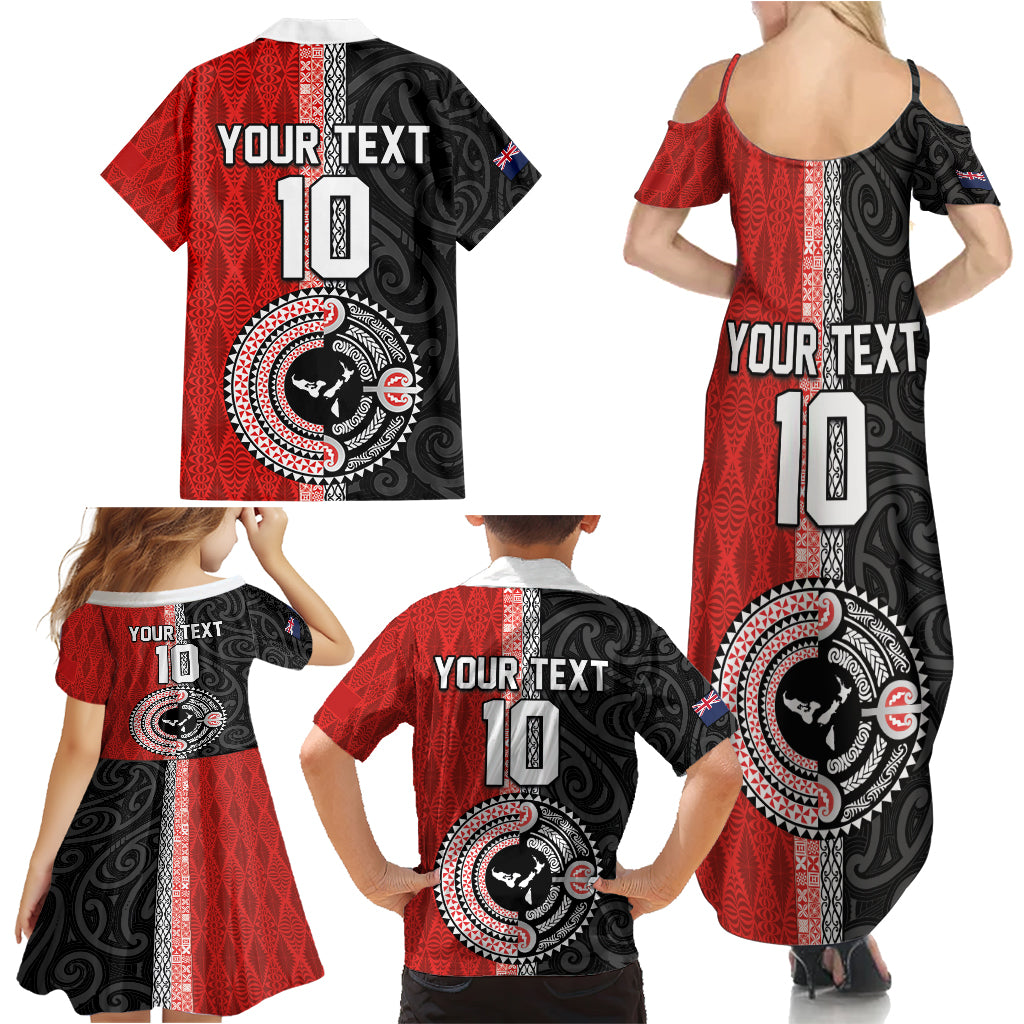 Custom Tonga and New Zealand Rugby Family Matching Summer Maxi Dress and Hawaiian Shirt Maori Mix Ngatu Pattern