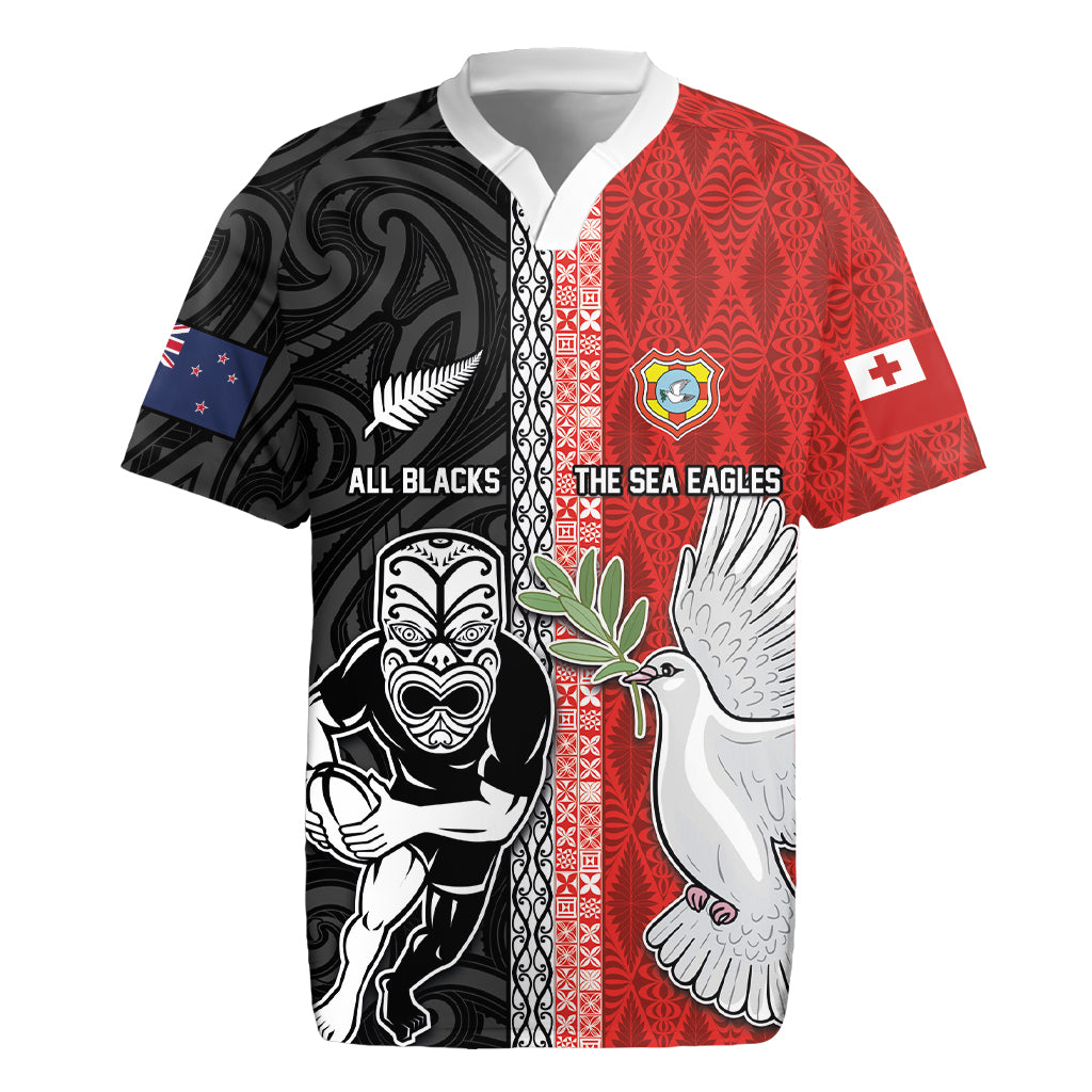 Custom Tonga and New Zealand Rugby Rugby Jersey Maori Mix Ngatu Pattern