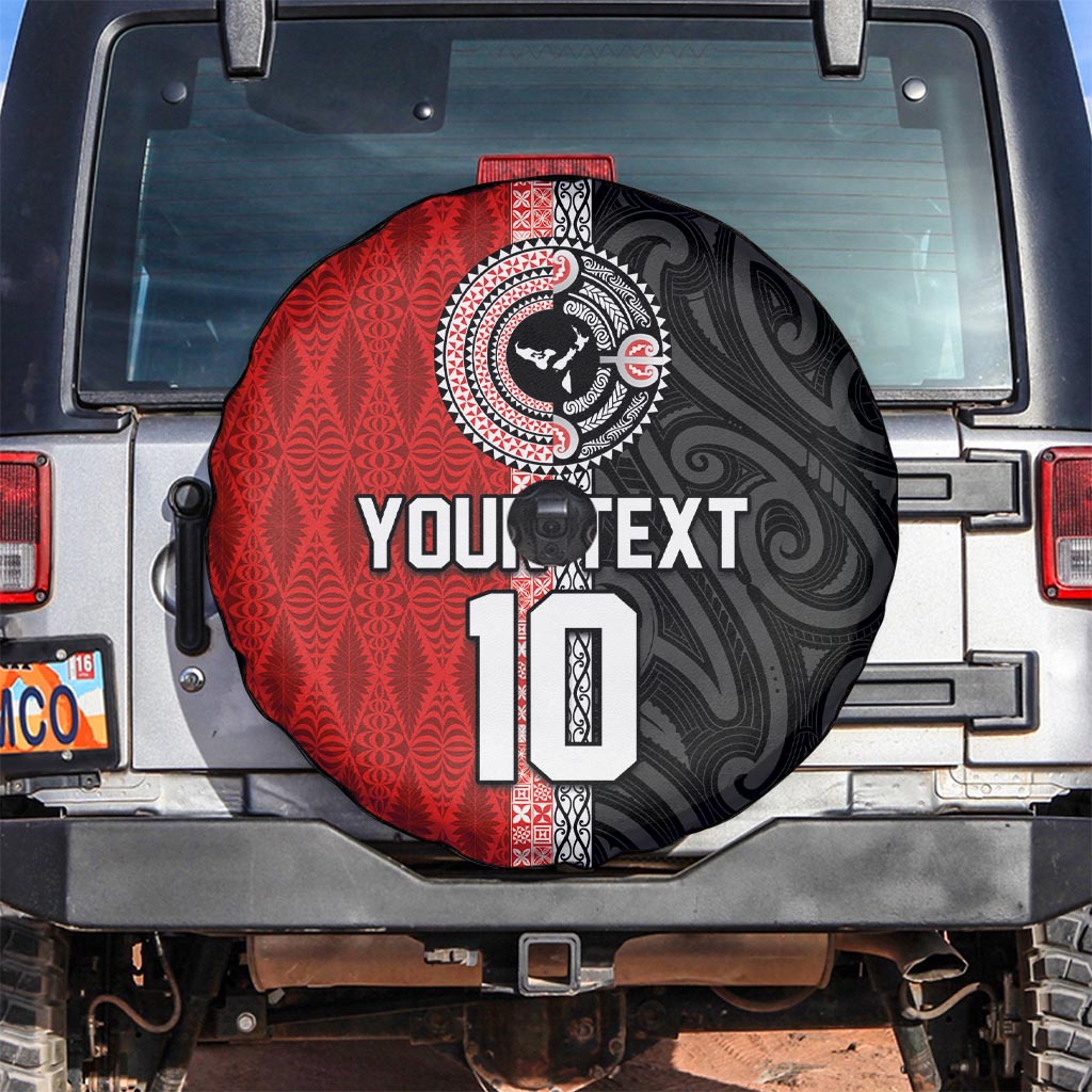 Custom Tonga and New Zealand Rugby Spare Tire Cover Maori Mix Ngatu Pattern