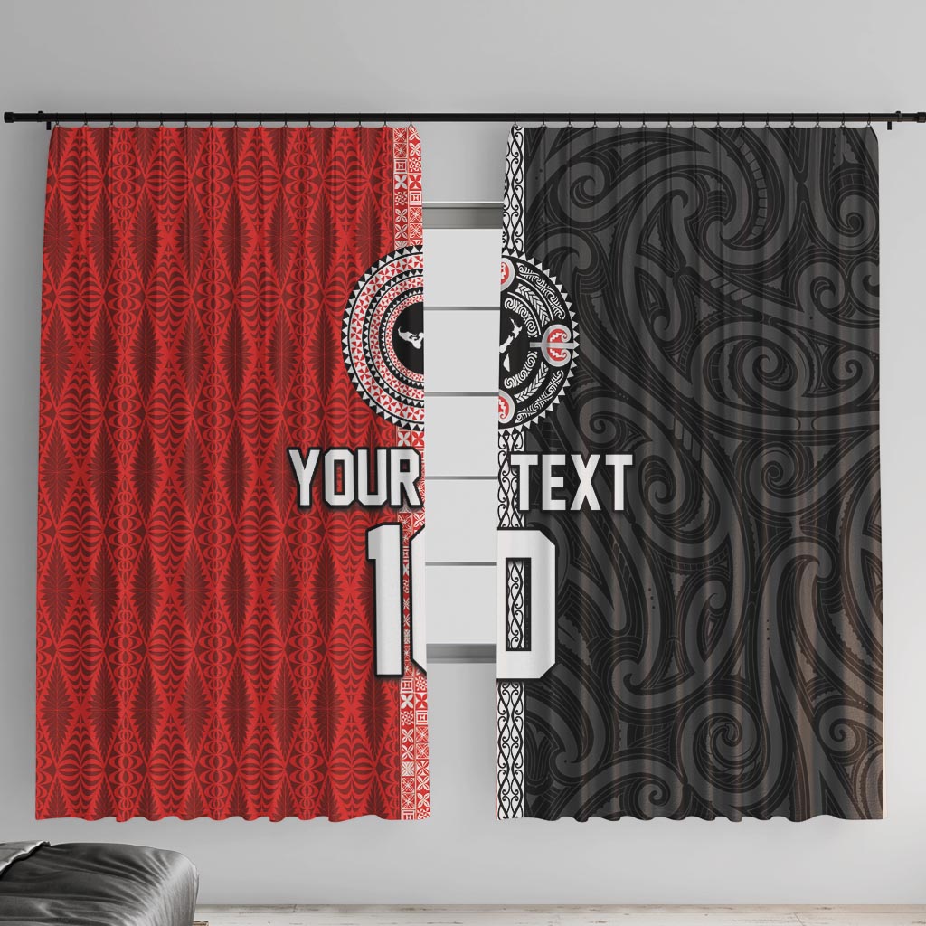 Custom Tonga and New Zealand Rugby Window Curtain Maori Mix Ngatu Pattern