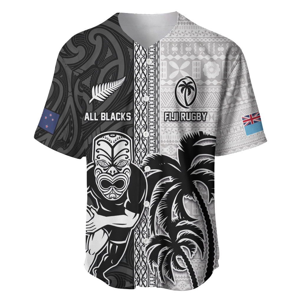 Custom Fiji and New Zealand Rugby Baseball Jersey Tapa Mix Maori Pattern