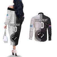 Custom Fiji and New Zealand Rugby Couples Matching Off The Shoulder Long Sleeve Dress and Long Sleeve Button Shirt Tapa Mix Maori Pattern