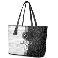 Custom Fiji and New Zealand Rugby Leather Tote Bag Tapa Mix Maori Pattern