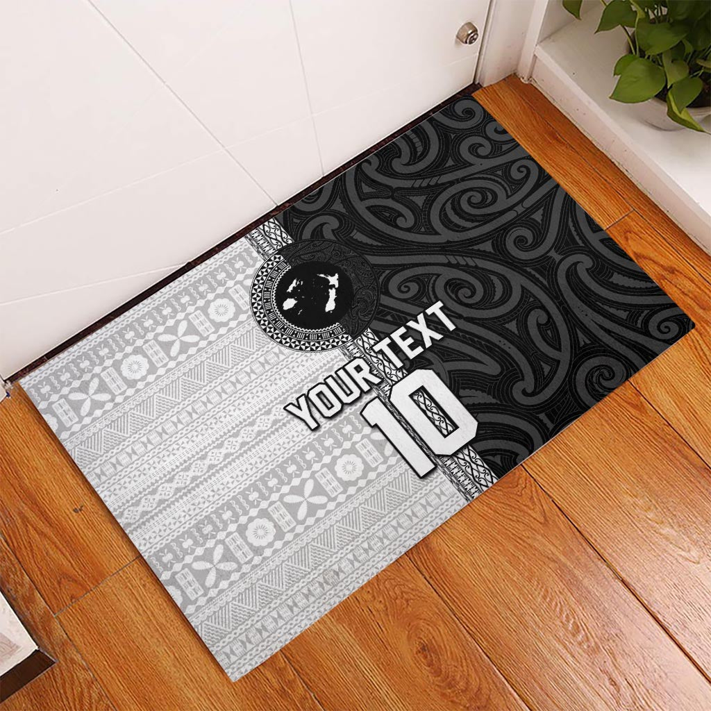 Custom Fiji and New Zealand Rugby Rubber Doormat Tapa Mix Maori Pattern