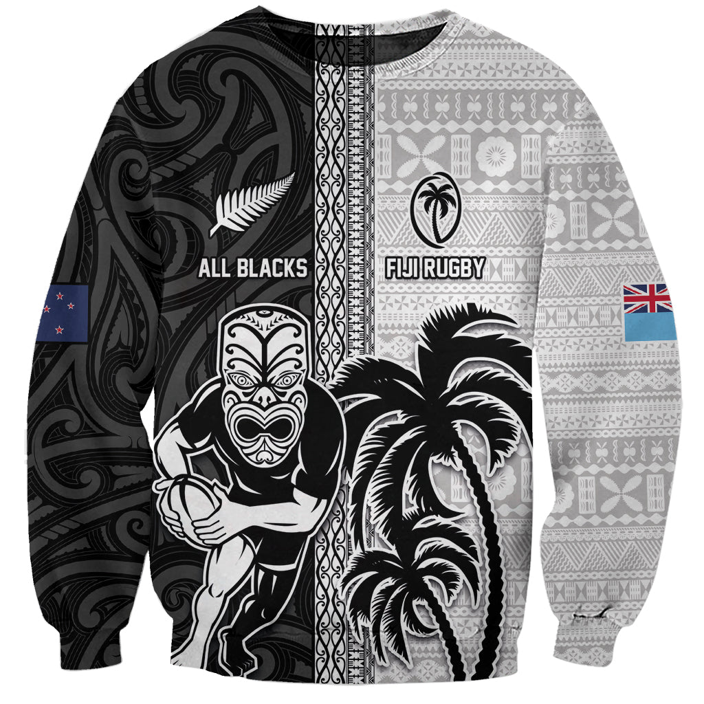 Custom Fiji and New Zealand Rugby Sweatshirt Tapa Mix Maori Pattern