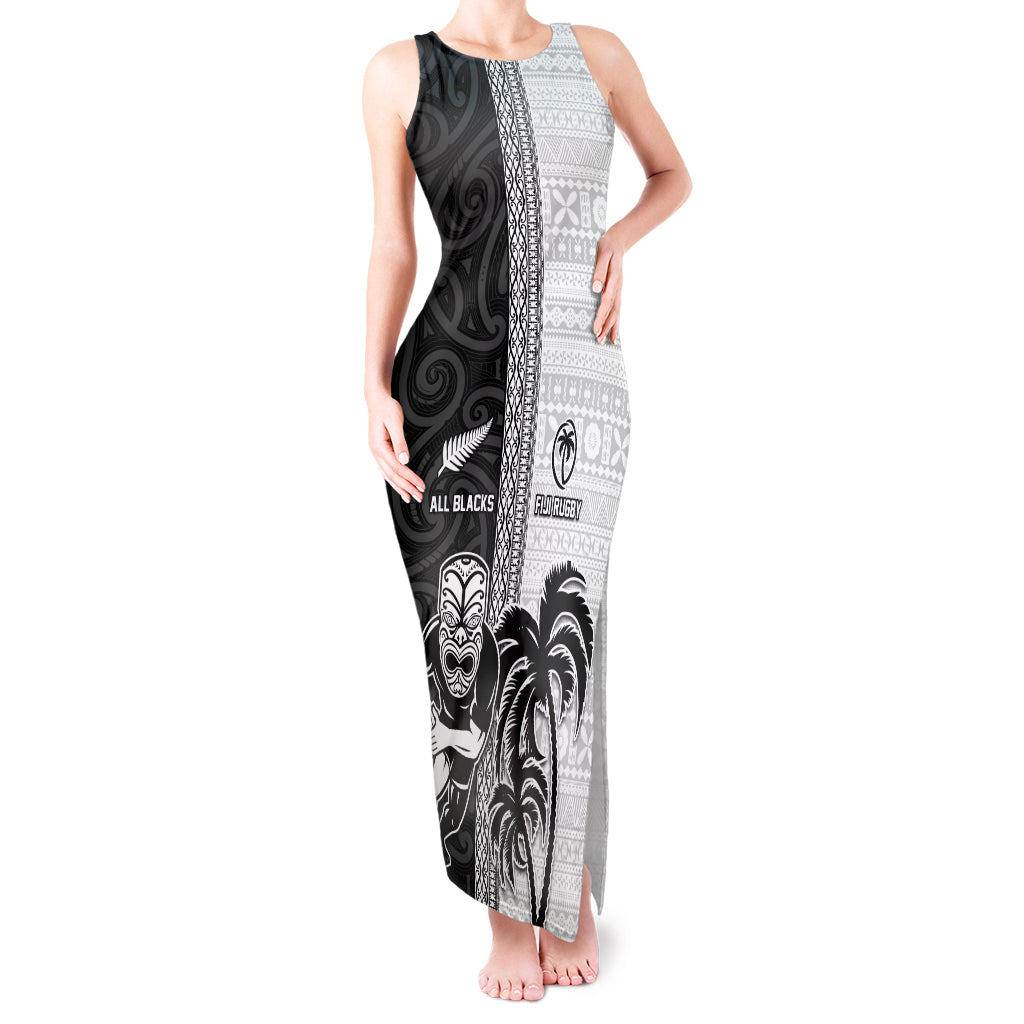 Custom Fiji and New Zealand Rugby Tank Maxi Dress Tapa Mix Maori Pattern