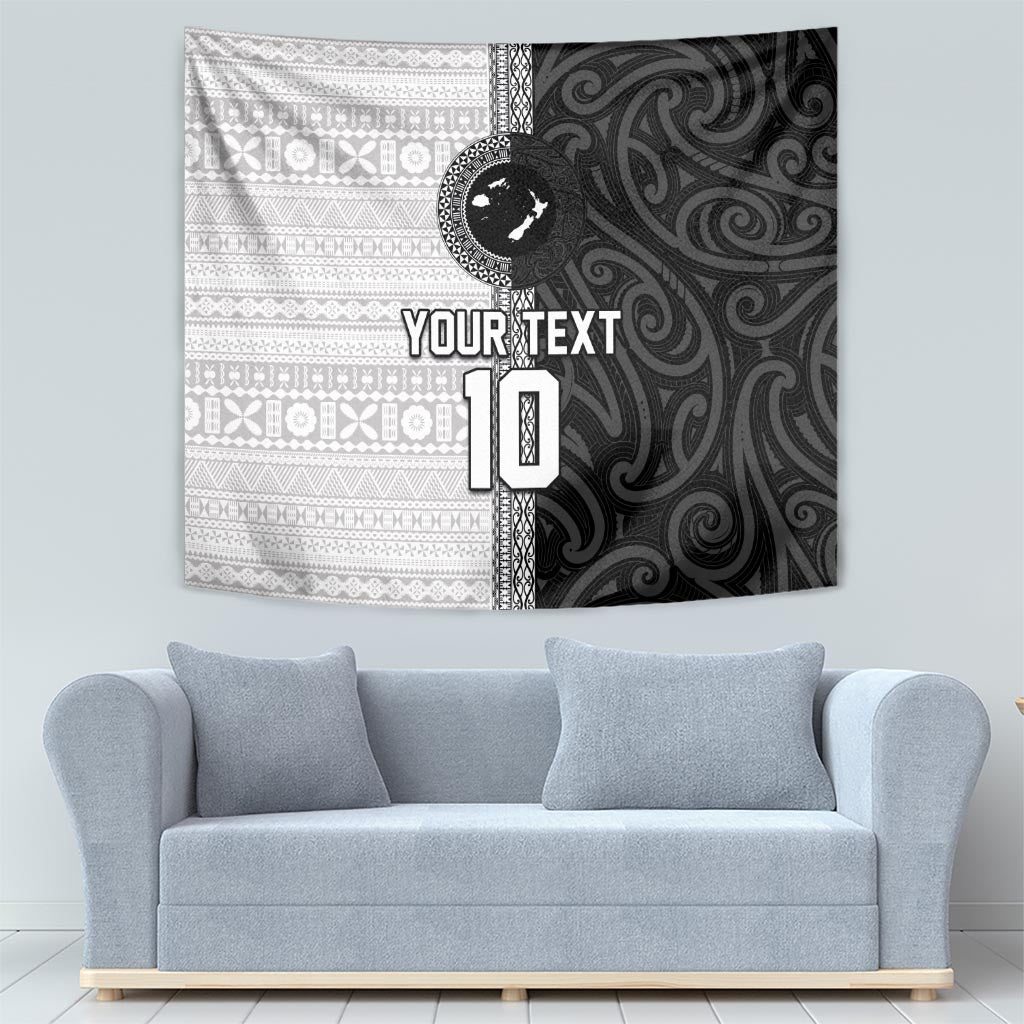 Custom Fiji and New Zealand Rugby Tapestry Tapa Mix Maori Pattern
