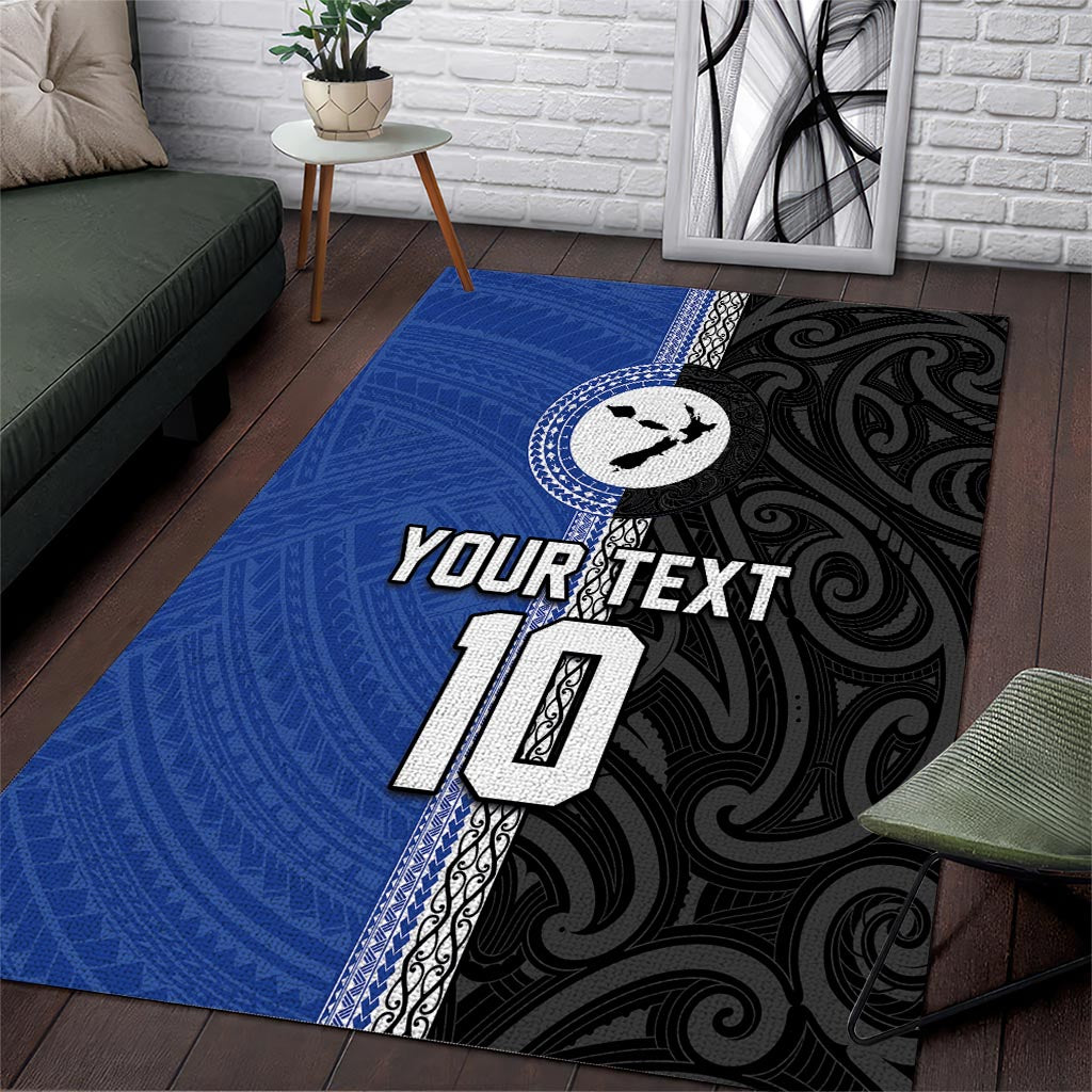 Custom Samoa and New Zealand Rugby Area Rug Teuila Samoan and Maori Warrior