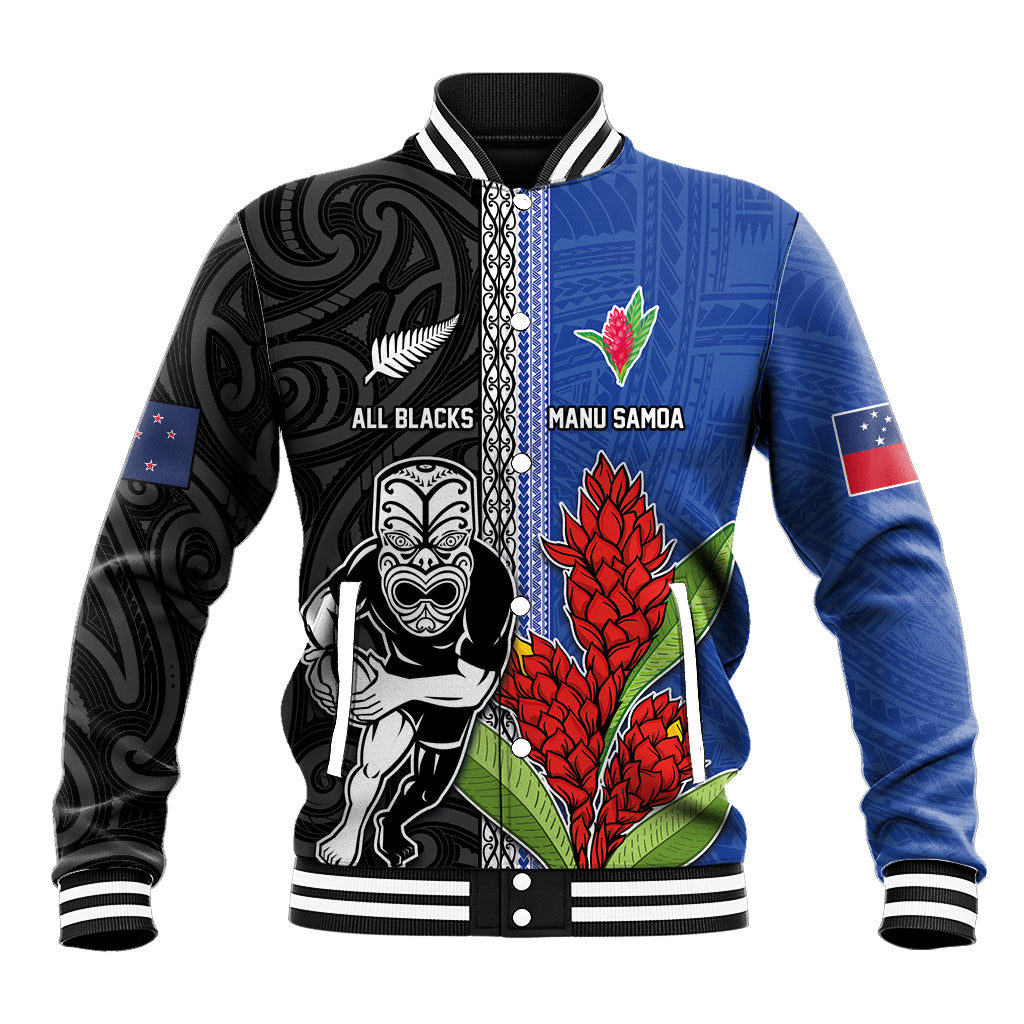 Custom Samoa and New Zealand Rugby Baseball Jacket Teuila Samoan and Maori Warrior