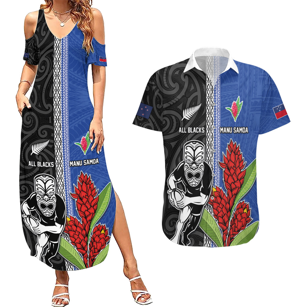 Custom Samoa and New Zealand Rugby Couples Matching Summer Maxi Dress and Hawaiian Shirt Teuila Samoan and Maori Warrior