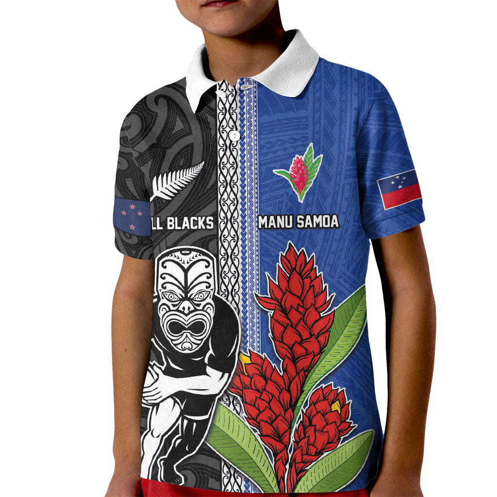 Custom Samoa and New Zealand Rugby Kid Polo Shirt Teuila Samoan and Maori Warrior