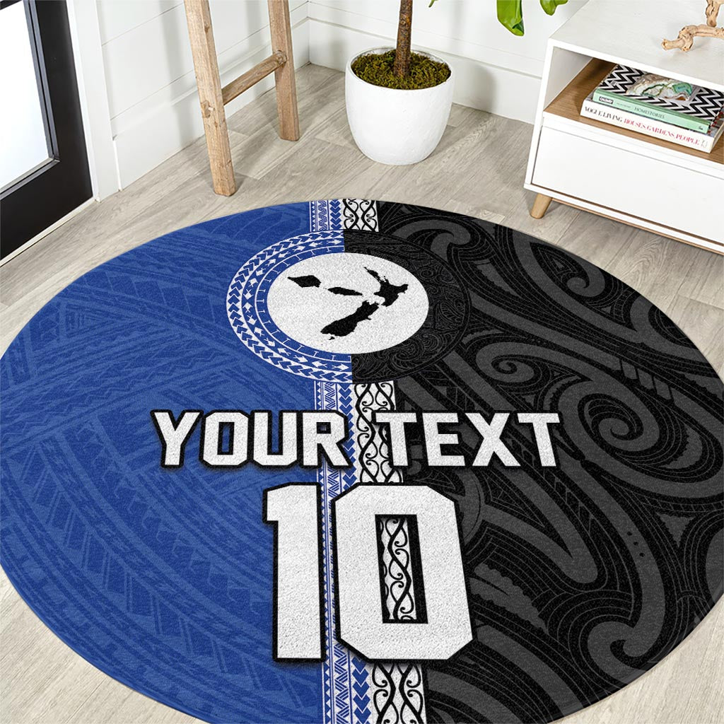 Custom Samoa and New Zealand Rugby Round Carpet Teuila Samoan and Maori Warrior