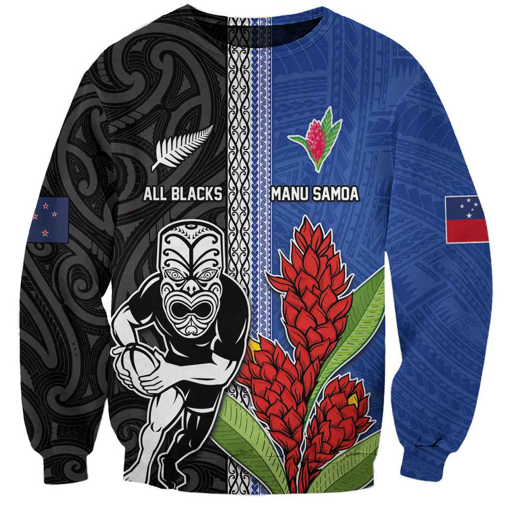 Custom Samoa and New Zealand Rugby Sweatshirt Teuila Samoan and Maori Warrior