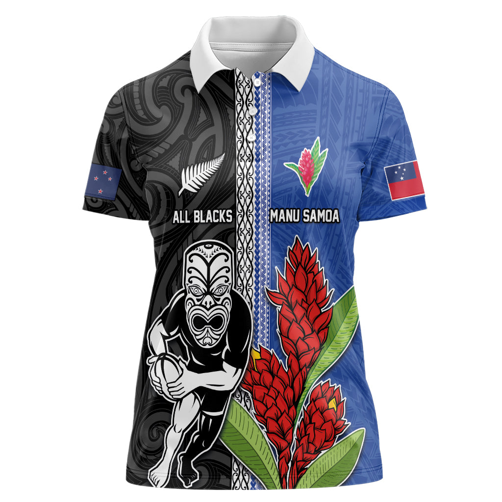 Custom Samoa and New Zealand Rugby Women Polo Shirt Teuila Samoan and Maori Warrior