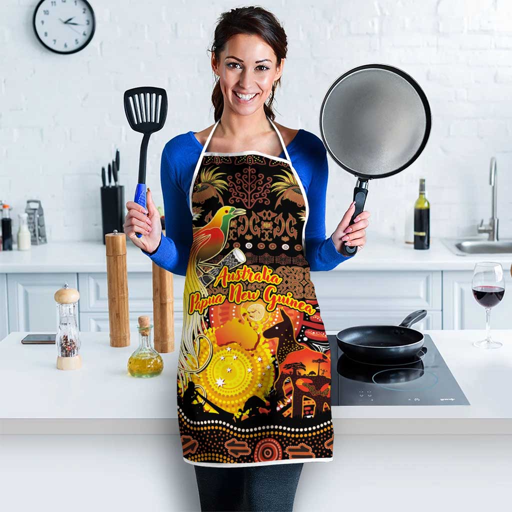 Australia and Papua New Guinea Together Apron Kangaroo Aboriginal Art and Bird-of-paradise Oro Tribal Motifs - Polynesian Pride