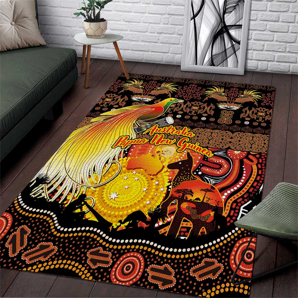 Australia and Papua New Guinea Together Area Rug Kangaroo Aboriginal Art and Bird-of-paradise Oro Tribal Motifs - Polynesian Pride