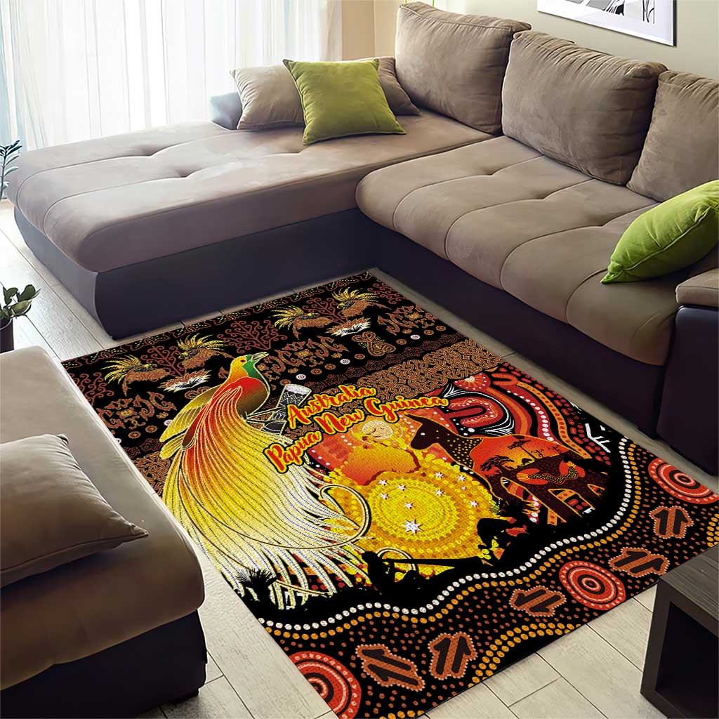 Australia and Papua New Guinea Together Area Rug Kangaroo Aboriginal Art and Bird-of-paradise Oro Tribal Motifs - Polynesian Pride