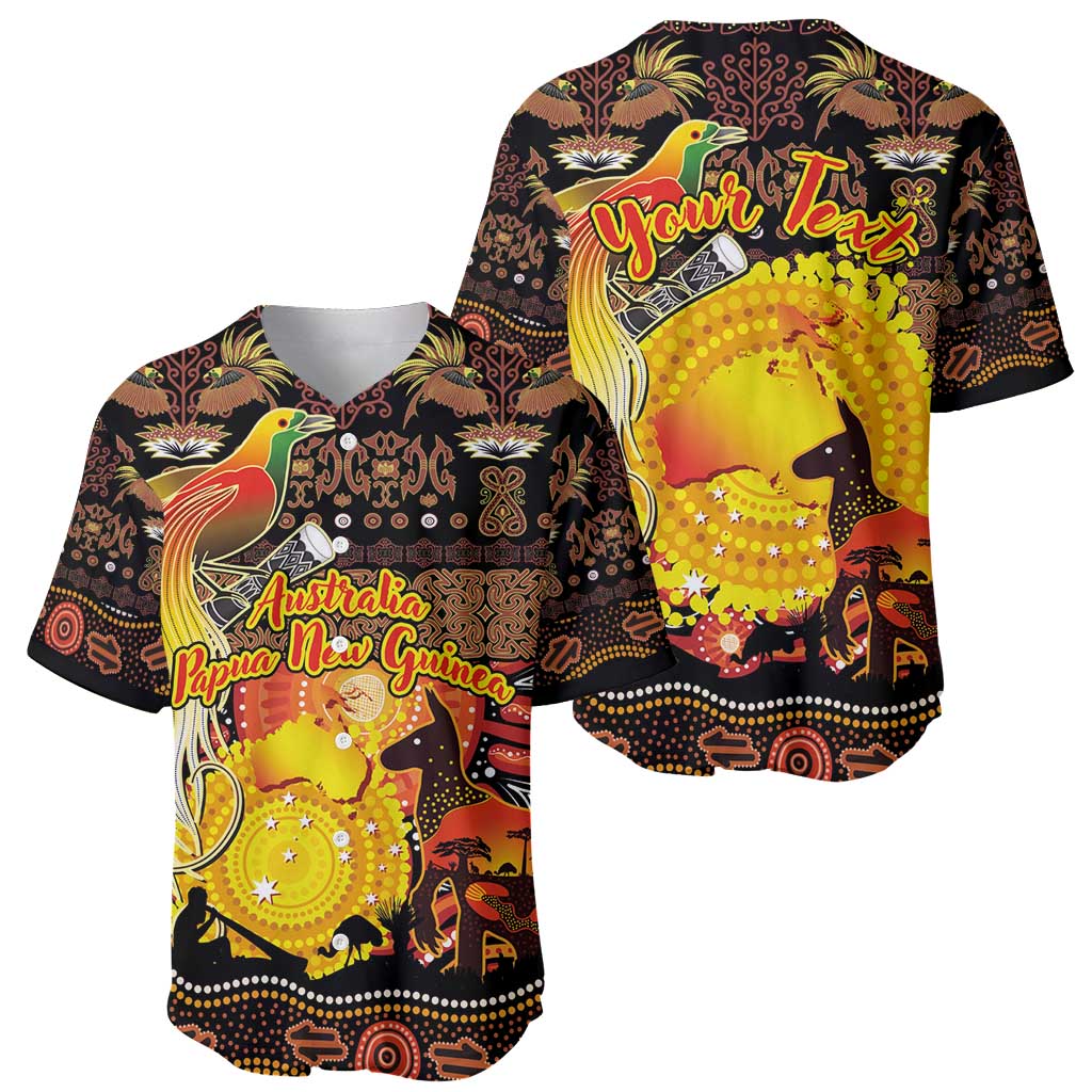 Personalized Australia and Papua New Guinea Together Baseball Jersey Kangaroo Aboriginal Art and Bird-of-paradise Oro Tribal Motifs - Polynesian Pride