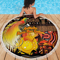Australia and Papua New Guinea Together Beach Blanket Kangaroo Aboriginal Art and Bird-of-paradise Oro Tribal Motifs - Polynesian Pride