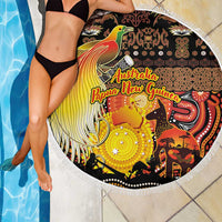 Australia and Papua New Guinea Together Beach Blanket Kangaroo Aboriginal Art and Bird-of-paradise Oro Tribal Motifs - Polynesian Pride