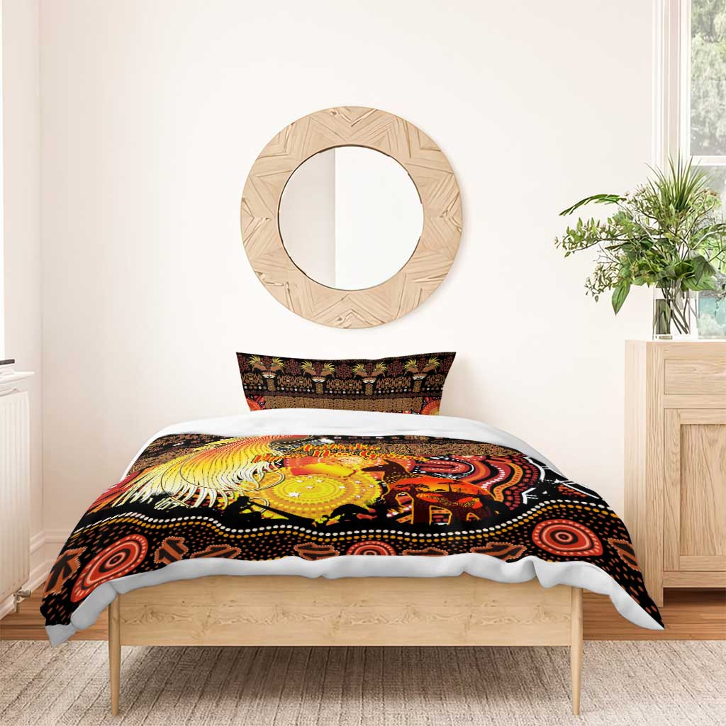 Australia and Papua New Guinea Together Bedding Set Kangaroo Aboriginal Art and Bird-of-paradise Oro Tribal Motifs - Polynesian Pride