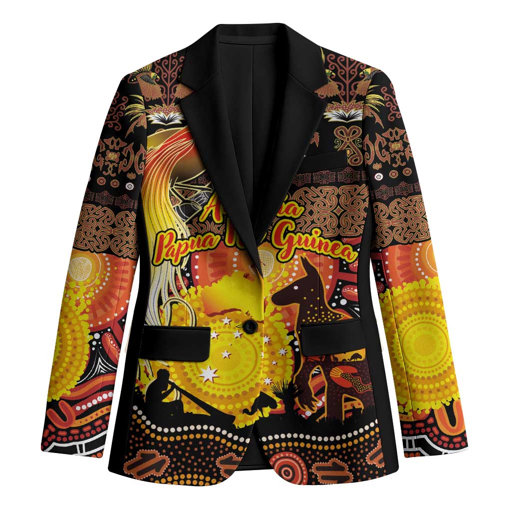 Personalized Australia and Papua New Guinea Together Blazer Kangaroo Aboriginal Art and Bird-of-paradise Oro Tribal Motifs - Polynesian Pride