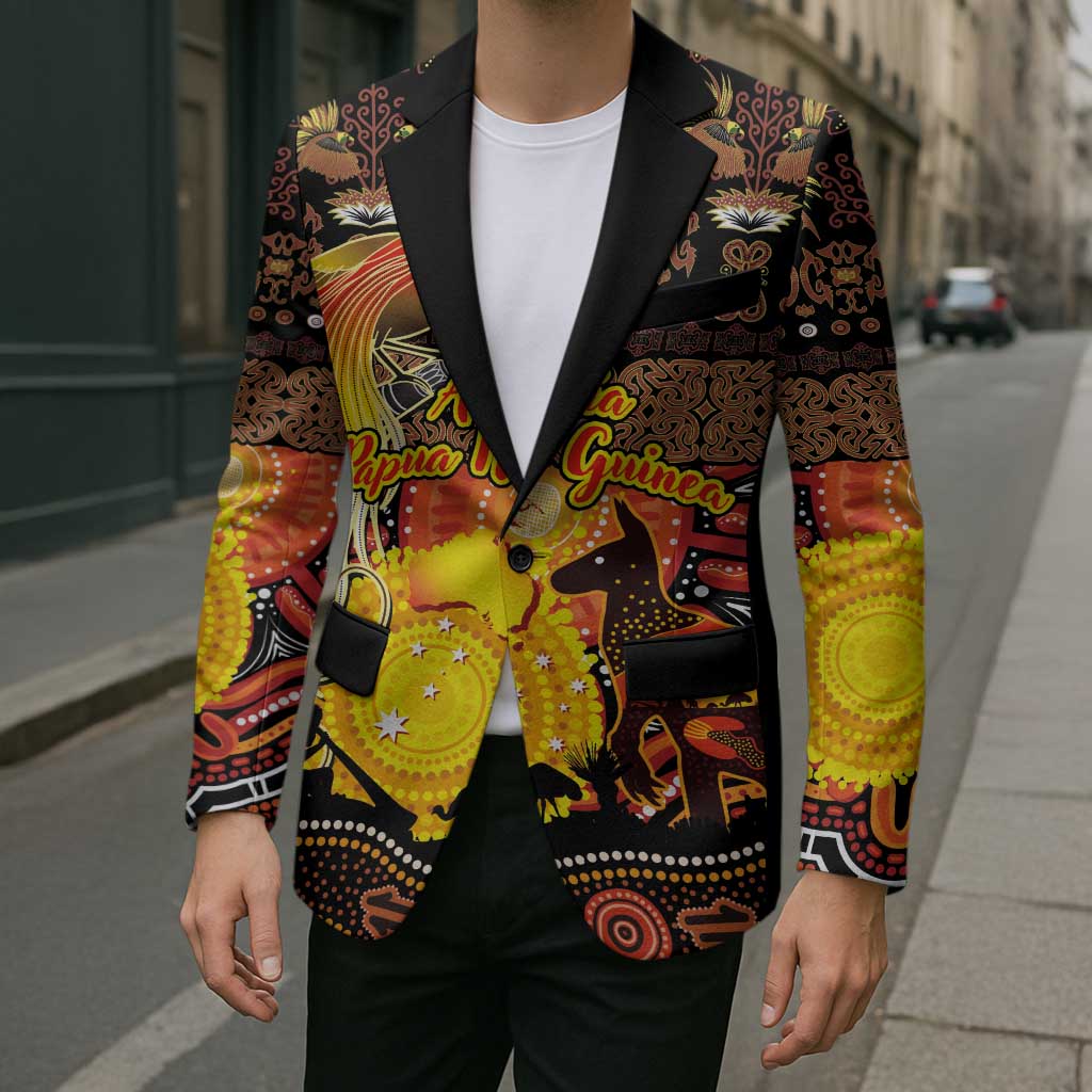 Personalized Australia and Papua New Guinea Together Blazer Kangaroo Aboriginal Art and Bird-of-paradise Oro Tribal Motifs - Polynesian Pride