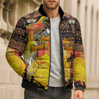 Personalized Australia and Papua New Guinea Together Bomber Puffer Jacket Kangaroo Aboriginal Art and Bird-of-paradise Oro Tribal Motifs - Polynesian Pride