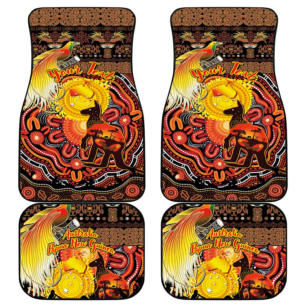 Personalized Australia and Papua New Guinea Together Car Mats Kangaroo Aboriginal Art and Bird-of-paradise Oro Tribal Motifs - Polynesian Pride