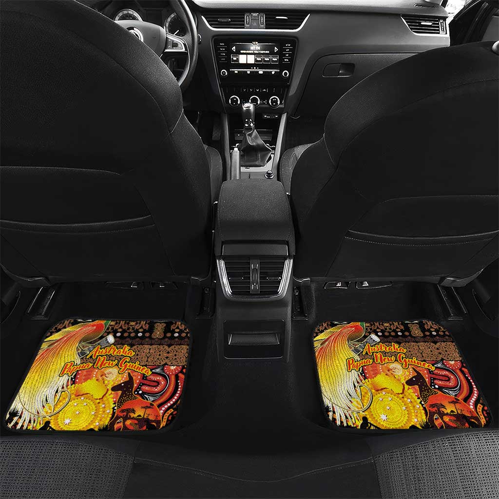 Personalized Australia and Papua New Guinea Together Car Mats Kangaroo Aboriginal Art and Bird-of-paradise Oro Tribal Motifs - Polynesian Pride