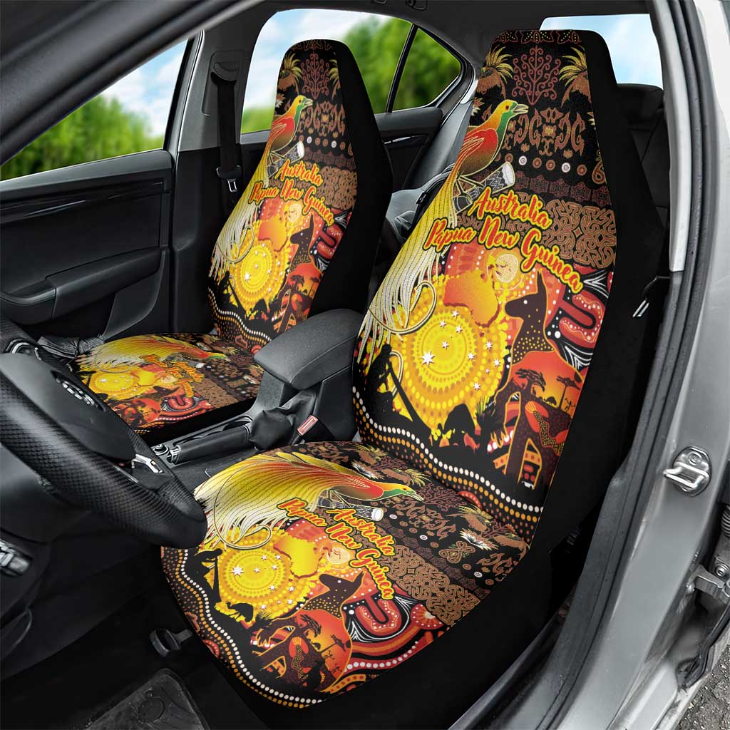 Australia and Papua New Guinea Together Car Seat Cover Kangaroo Aboriginal Art and Bird-of-paradise Oro Tribal Motifs - Polynesian Pride