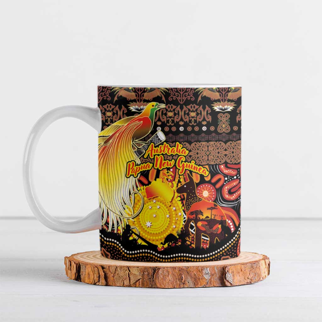 Personalized Australia and Papua New Guinea Together Ceramic Mug Kangaroo Aboriginal Art and Bird-of-paradise Oro Tribal Motifs - Polynesian Pride