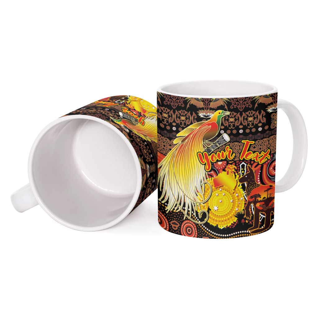 Personalized Australia and Papua New Guinea Together Ceramic Mug Kangaroo Aboriginal Art and Bird-of-paradise Oro Tribal Motifs - Polynesian Pride