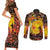 Personalized Australia and Papua New Guinea Together Couples Matching Short Sleeve Bodycon Dress and Long Sleeve Button Shirt Kangaroo Aboriginal Art and Bird-of-paradise Oro Tribal Motifs - Polynesian Pride