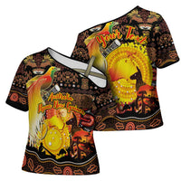 Personalized Australia and Papua New Guinea Together Cross Shoulder Shirt Kangaroo Aboriginal Art and Bird-of-paradise Oro Tribal Motifs - Polynesian Pride