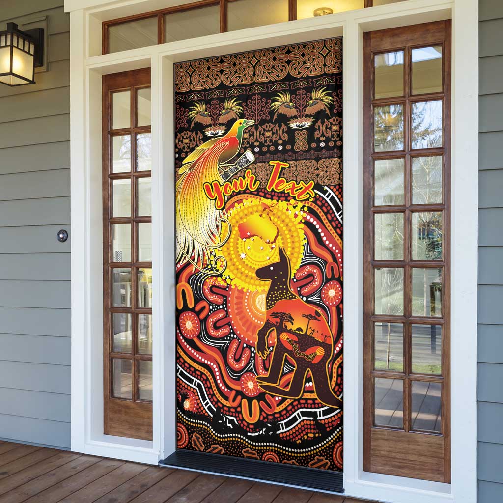 Personalized Australia and Papua New Guinea Together Door Cover Kangaroo Aboriginal Art and Bird-of-paradise Oro Tribal Motifs - Polynesian Pride