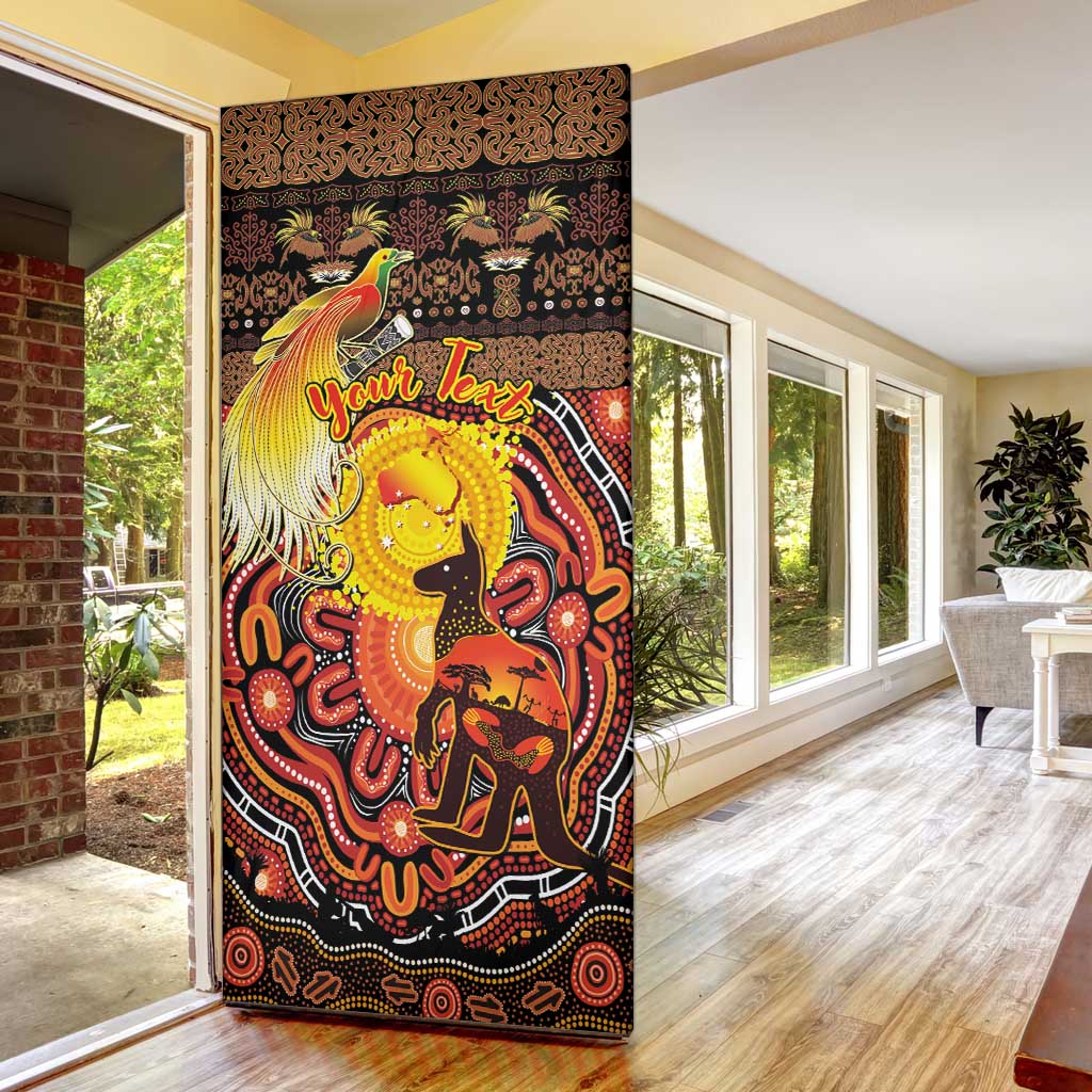 Personalized Australia and Papua New Guinea Together Door Cover Kangaroo Aboriginal Art and Bird-of-paradise Oro Tribal Motifs - Polynesian Pride